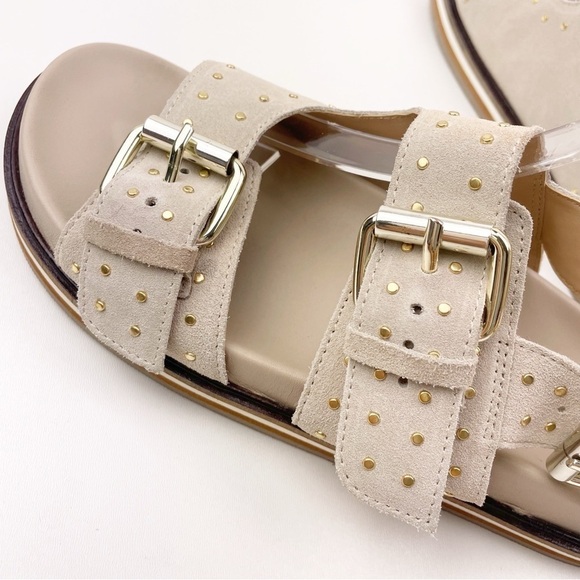 Pilcro Anthropologie Suede Studded Slingback Sandals Beige Gold Buckle Size 39 - Picture 7 of 10